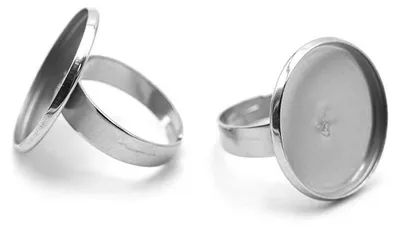 Produktbild von Vintageparts Ringrohlinge aus Edelstahl, platinfarben, für 20 mm Cabochons, 2 Stück