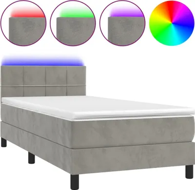 Produktbild von vidaXL Boxspringbett mit Matratze & LED Hellgrau 90x200 cm Samt