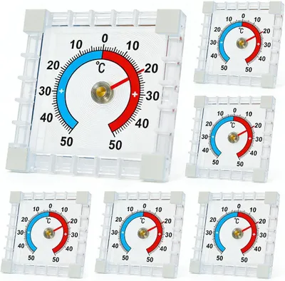 Produktbild von Fensterthermometer 7,5 x 7,5 cm, 6 Stücke, analog, selbstklebend, für Garten