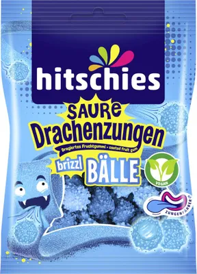 hitschies Saure Drachenzungen brizzl Bälle blau Packung 100g