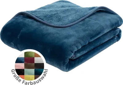 Produktbild von liebling Kuscheldecke Cashmere Feeling 180 x 220 cm, Blau, Premium Sofa Decke, dicke warme Wohndecke, 500 gr. / m²