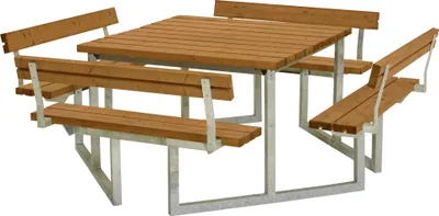 Produktbild von Plus Picknicktisch Twist Stahl-Holz 227 x 227 x 76 cm teak mit 4 Rückenlehnen
