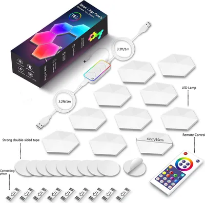 Produktbild von Smart Partybeleuchtung LED Gaming Zimmer Wandleuchte RGB Sechseck Panel Wand Deko Wandbeleuchtung, Bluetooth Verbindung, 10er Pack