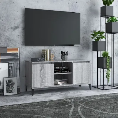 Immagine prodotto di The Living Store Mobile TV con gambe in metallo Grigio Sonoma 103,5x35x50 cm