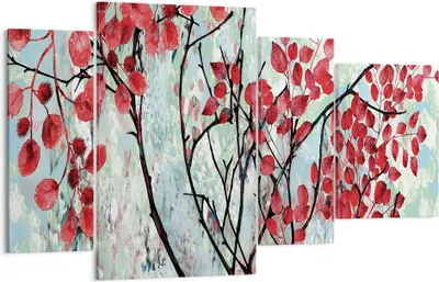 Produktbild von Bild auf Leinwand - Leinwandbild - 4 Teile - Rot Blätter Zweige - 120x70cm - Wand Bild - Wanddeko - Wandbilder - Leinwanddruck - Bilder - Wanddekoration - Leinwand bilder - Wandbild - DL120x70-4508