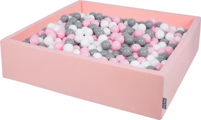 Produktbild von KiddyMoon quadrat bällebad bällepool 120x30cm/300 bälle ∅ 7cm eckig ballgruben für babys spielbad kleinkinder, hergestellt in der eu, rosa:weiß-grau-puderrosa