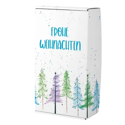 Produktbild von Geschenkkarton zu Weihnachten mit Motiv "Aquarellbäume" - Geschenkverpackung aus Pappe bedruckt
