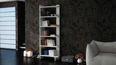 Image de Skye Decor, Order - Blanc, Bibliothèque, Blanc, PANNEAUX DE PARTICULES 100 % MÉLAMINÉS, 46,8 x 21,3 x 170 cm