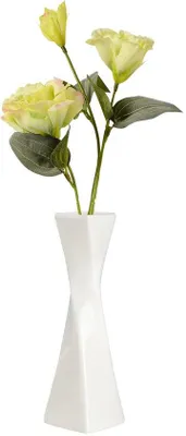 Produktbild von Keramische moderne kleine wei Deko-Vase für Wohnzimmer, Esszimmer, Büro, Landhaus, mit Pampasgras, minimalistisch, weiß, kleine Dekoration.