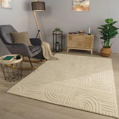 Produktbild von TT Home Wohnzimmer Teppich Esszimmer Kurzflor Geometrische Optik Skandi Boho Unifarben Größe 240x340 cm