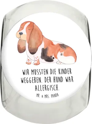Produktbild von Mr. & Mrs. Panda Dose Hund Basset Hound L 870ml - Weiß - Geschenk, Aufbewahrungsdose, Keksdose, Lustig, Niedlich, Vorratsglas, Bonbonglas, Sprüche, glasbehälter
