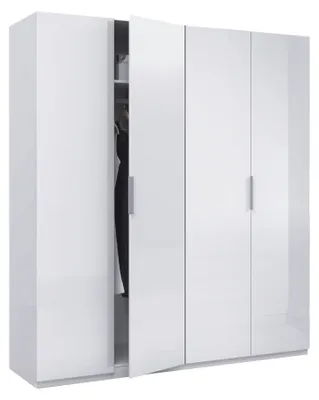 Produktbild von Garderobe Dfusell, Schlafzimmerschrank mit 4 Flügeltüren, Schrank mit 2 Einlegeböden und Kleiderstange, 180x52h200 cm, Weiß