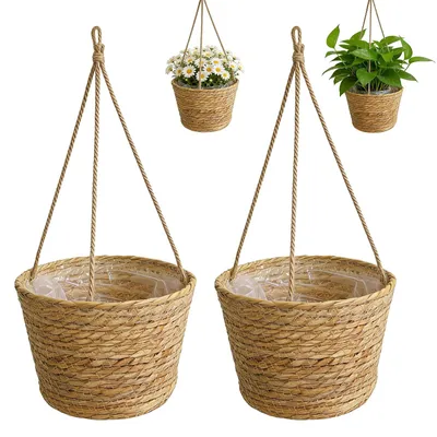 Image de Solidchoice - Lot de 2 paniers suspendus pour plantes, en algue, pour intérieur et extérieur
