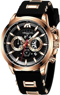 Produktbild von Große MEGALITH Herrenuhr Chronograph Analog Armbanduhr für Männer, wasserdicht mit Gummiband, ideal als Geschenk für Herren, elegante und funktionale
