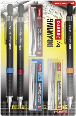 Produktbild von Aristo AR23559 Zestaw ołówków automatycznych GEOCollege 0,35/0,5/0,7 mm HB czarny zestaw 3 szt