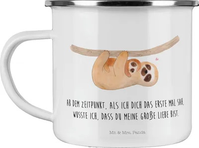 Produktbild von Mr. & Mrs. Panda Emaille Tasse Faultier Kind - Weiß - Geschenk, Mama, wandertasse, Kaffeepott, Becher, Mutter, Liebe, Haferl, Teetasse