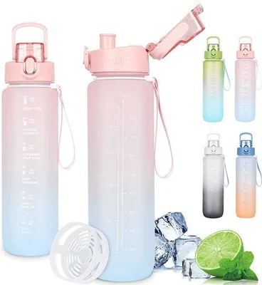 Produktbild von Unyqoos® Trinkflasche 1 l, auslaufsicher, BPA‑frei, für kohlensäurehaltige Getränke, Sportflasche mit Filter & Zeitmarkierung – Fahrrad, Fitness, Wandern, Outdoor