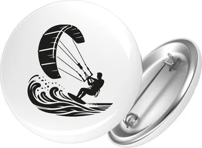 Produktbild von Huuraa Button Kitesurfen Silhouette 25mm rund mit Sicherheitsnadel Ansteckbutton Geschenkidee