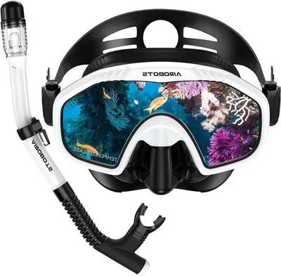 Zdjęcie produktu dla Zestaw okularów do nurkowania – okulary pływackie z hartowanego szkła – panoramiczny widok 180° HD – wodoodporne – białe