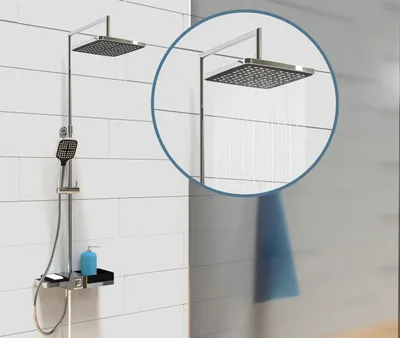 Produktbild von SCHÜTTE zestaw prysznicowy BLUEPERL, deszczownica i modułowy system przechowywania, chrom/czarny mat