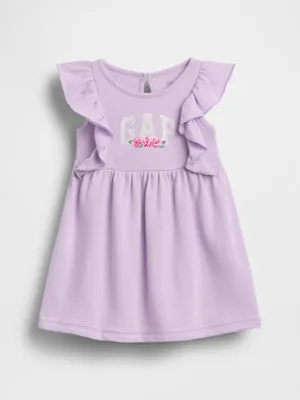 Produktbild von GAP Babykleid Sweatshirtkleid ärmellos mit Rüschen, Blumenmotiv und Logo 18-24M