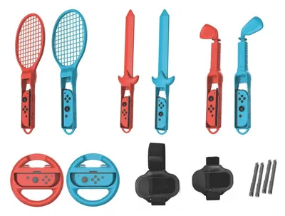 Immagine prodotto di Per Nintendo Switch 2 / Switch 10-in-1 Set di accessori sportivi di movimento Blu Rosso