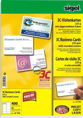 Produktbild von Visitenkarten 3C Ink/Laser/Copy 225g/qm hochweiß VE=10x400 Stück
