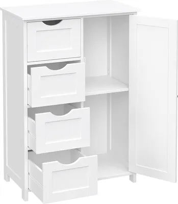 Produktbild von VASAGLE Kommode Badezimmerschrank, Badezimmerschrank aus Holz, Beistellschrank, Kommode mit 4 Schubladen, Schranktür, verstellbare Ablagefläche