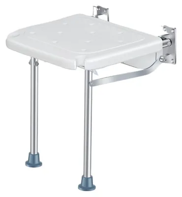 Image de Siège de douche rabattable Zimilo, tabouret de salle de bain mural avec pieds antidérapants, cadre en aluminium robuste, peu encombrant, blanc