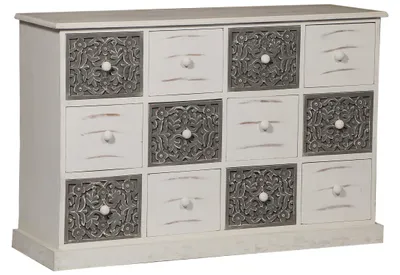 Image de MENZZO Commode 12 Tiroirs Changmay Bois Gris Et Blanc