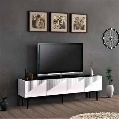 Produktbild von TV stolík 'Oppdal' 154x37x45cm biely/mramor, čierny