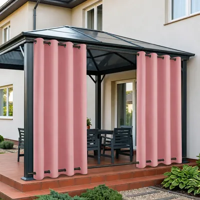 Imagen del producto de Cortina impermeable, protector solar, cortina para exteriores, resistente a la intemperie, cortina opaca con ojales para terraza, balcón o pérgola, 132x243 cm, color rosa