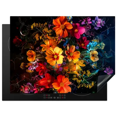 Produktbild von KitchenYeah© Herdabdeckplatte Blumen - Bunt - Abstrakt - Kunst , 70x52cm, Küche Deko, Glaskeramikkochfeld Herdabdeckung, Abdeckplatte fùr Kochfeld
