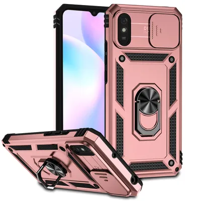 Obrázek produktu pro Pouzdro pro Xiaomi Redmi 9A dvouvrstvé pouzdro s posuvným krytem kamery a prstencovým stojánkem Růžový