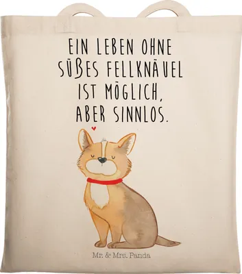 Produktbild von Mr. & Mrs. Panda Tote Bag Hund Glück - Transparent - Geschenk, Spruch, Corgie, Laptoptasche, Herz, Einkaufstasche, Baumwolltasche, Tasche, Jutebeutel, Sprüche, Liebe