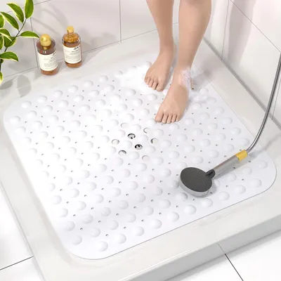 Obrázok produktu pre Protisklzová podložka pod sprchu, 53x53 cm, s prísavkami, bez BPA, vhodná do umývačky, biela