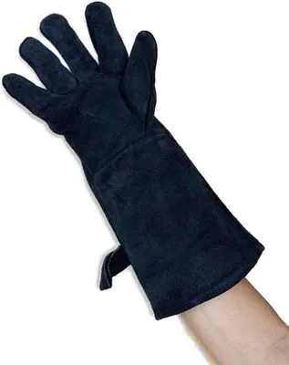 Productafbeelding van Unyqoos® Hittebestendige lederhandschoen – met vuurvaste binnenvoering, extra lange manchetten van 40 cm (maat 22/18), zwart, rechts, 65% leer/25% polyester/10% katoen