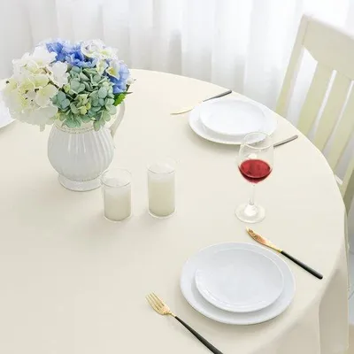 Obrázek produktu pro Béžový, omyvatelný, voděodolný, kulatý ubrus na venkovní použití, 120 cm