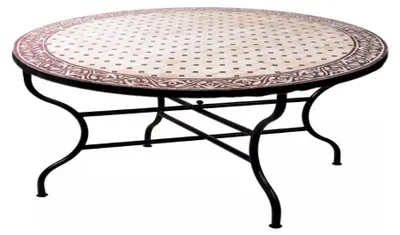 Immagine prodotto di ORIGINALE Tavolino a mosaico marocchino Meknes naturale Bordaux ø 120cm grande rotondo | Tavolino rotondo grande a mosaico da giardino Mediterraneo | Come tavolino per balcone o giardino