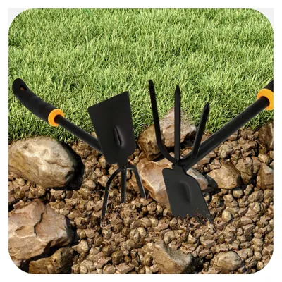 Produktbild von Kombihacke 2in1 Handhacke 3-Zinken-Doppelhacke Gartenhacke Ergonomischer Griff Arbeitsbreite 7cm