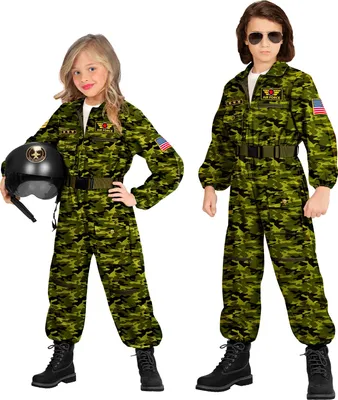 Produktbild von Kinder Kostüm Kampfjet Pilot Overall Camouflage Kampfflieger, Größe:158 - 11 bis 13 Jahre
