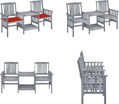 Immagine prodotto di vidaXL Sedie da giardino con tavolo da tè e cuscini in legno massiccio di acacia - Sedia da giardino con tavolo da tè - Sedie da giardino con tavoli da tè - Set da bistrot - Set da bistrot in legno