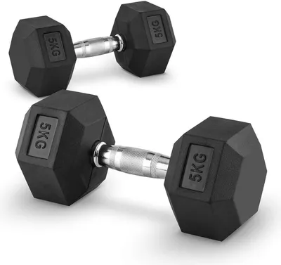Produktbild von 2 x 5 kg Hexagon Kompakthantel Paar, Hex Hantel Gummi, Hex Kompakthantel