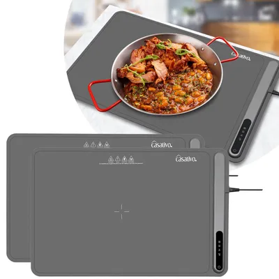 Produktbild von Profi Silikon-Warmhalteplatte, 2er Set (250W) – Elektrischer Speisenwärmer mit 3 Stufen (55-100°C), Warmhaltematte mit LCD-Touch-Display, rollbar, 61x