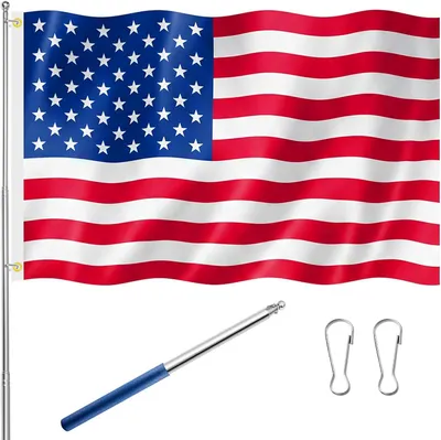 Productafbeelding van Amerikaanse vlag, weerbestendig, 150x90 cm, met uitschuifbare vlaggenmast van 160 cm, geschikt voor de tuin