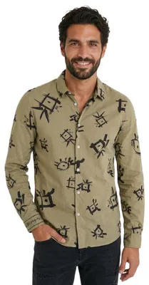 Immagine prodotto di Camicia Desigual da uomo Ojos color cachi con stampa etnica, taglia S