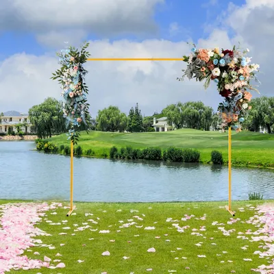 Produktbild von Eckiger Gartenbogen - Hochzeitsbogen mit Standfüßen - Eisen - Höhenverstellbar 106,5 cm–2 m - Rohrstärke 1,3 mm - Tragkraft 5 kg - Größe L - Gelb