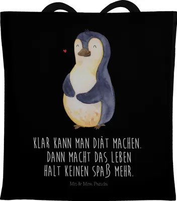 Produktbild von Mr. & Mrs. Panda Tote Bag Pinguin Diät - Schwarz - Geschenk, Beutel, Jutebeutel, Laptoptasche, Einkaufstasche, Tasche, Abnehmen, Bauch