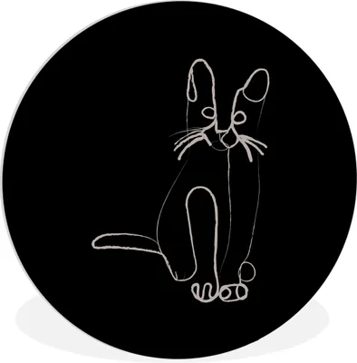 Produktbild von MuchoWow® Rundes Wandbild - Runde Bilder Katze - Strichzeichnung - Tiere Ø 90 cm Kreis Wanddekoration Kunststoff - Wandkreis - Wandschmuck - Wand-Kreis - Wohnzimmer - Bild - Runde - Wanddeko - Dibond - Kunstdrucke