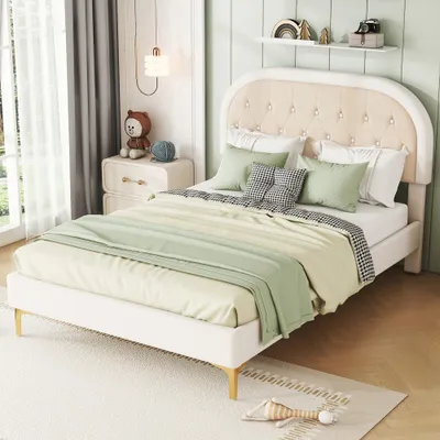 A bedroom scene with a bed, nightstand, and window.